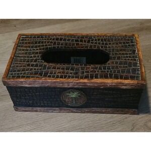 Tissue Box Cover,decorative  heavy man made composite, brown, palm tree on front